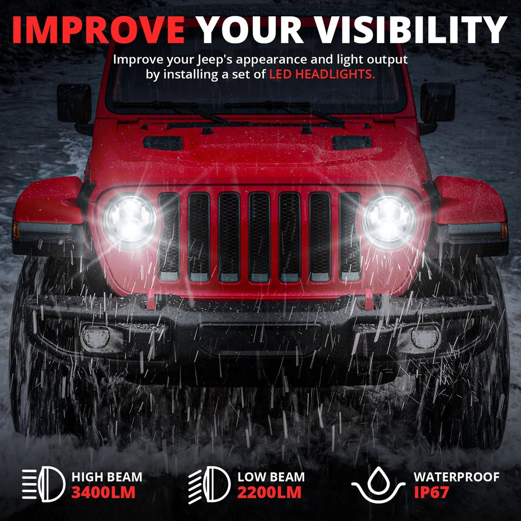 Projector Headlights for Jeep Wrangler JK (2007–2018) - Black Housing, Clear Lens