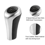 6 Speed Manual Shift Knob for BMW (Faux Leather Black Matte Silver Tone)
