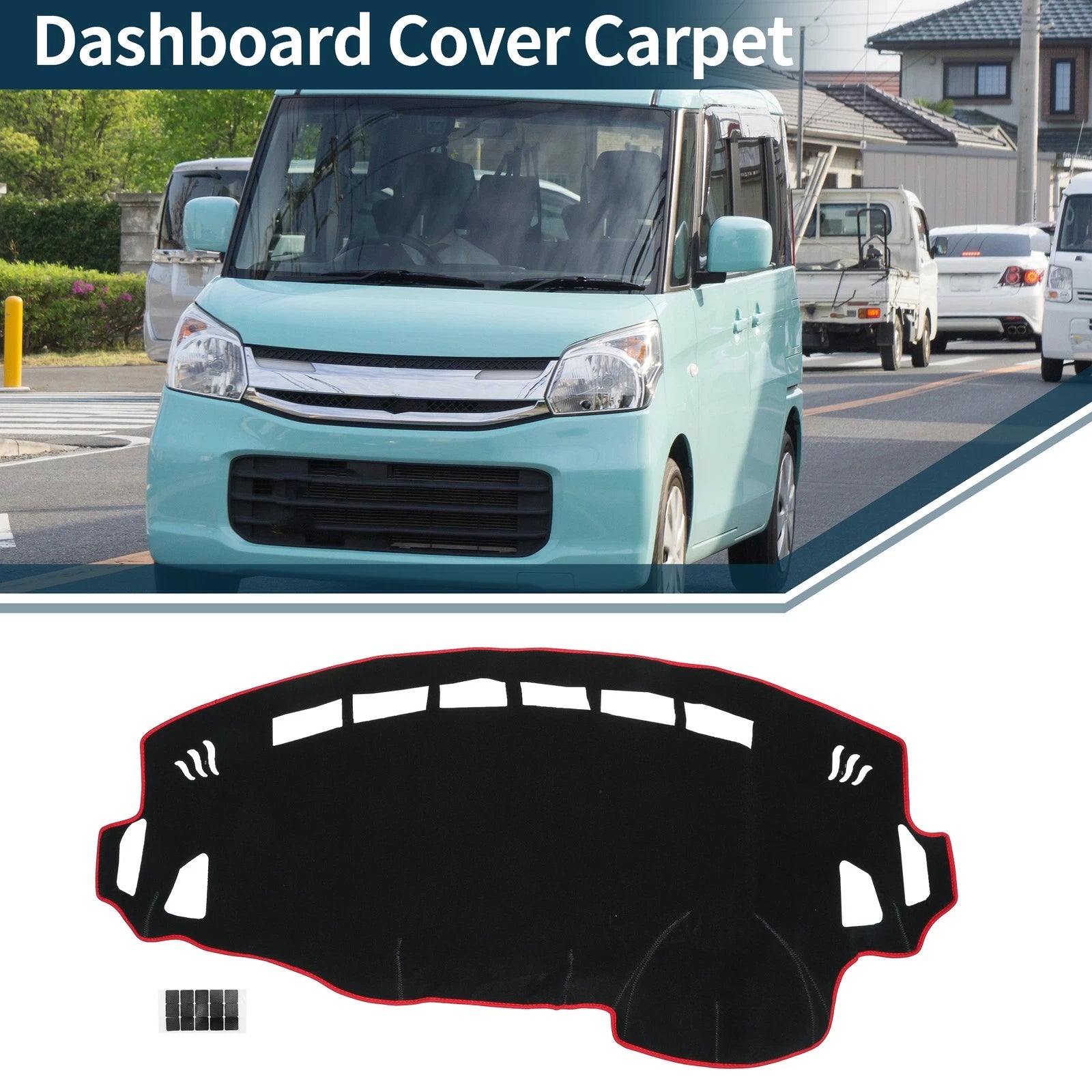 Dashboard Cover Mat for Suzuki Spacia MK32S (2013–2017) w/ Sticker Black Red