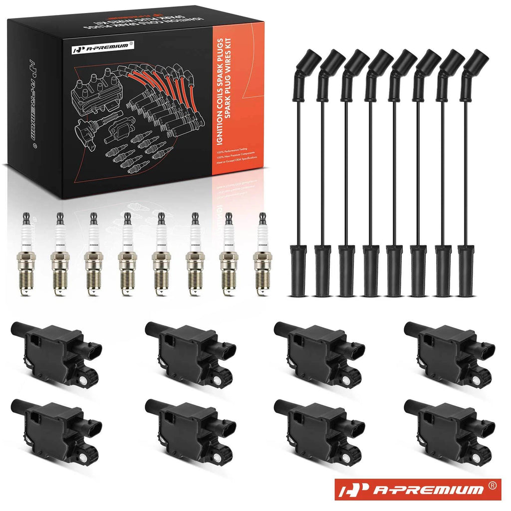 Set of 8 Ignition Coils, Iridium Spark Plugs & Wires for GMC Chevy