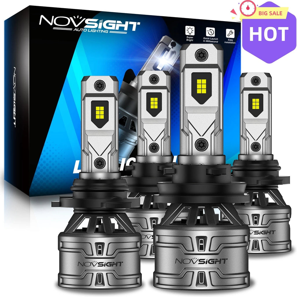 4X 9005 + H11 LED Headlight Bulbs for NOVSIGHT (High Low Beam, 6500K)