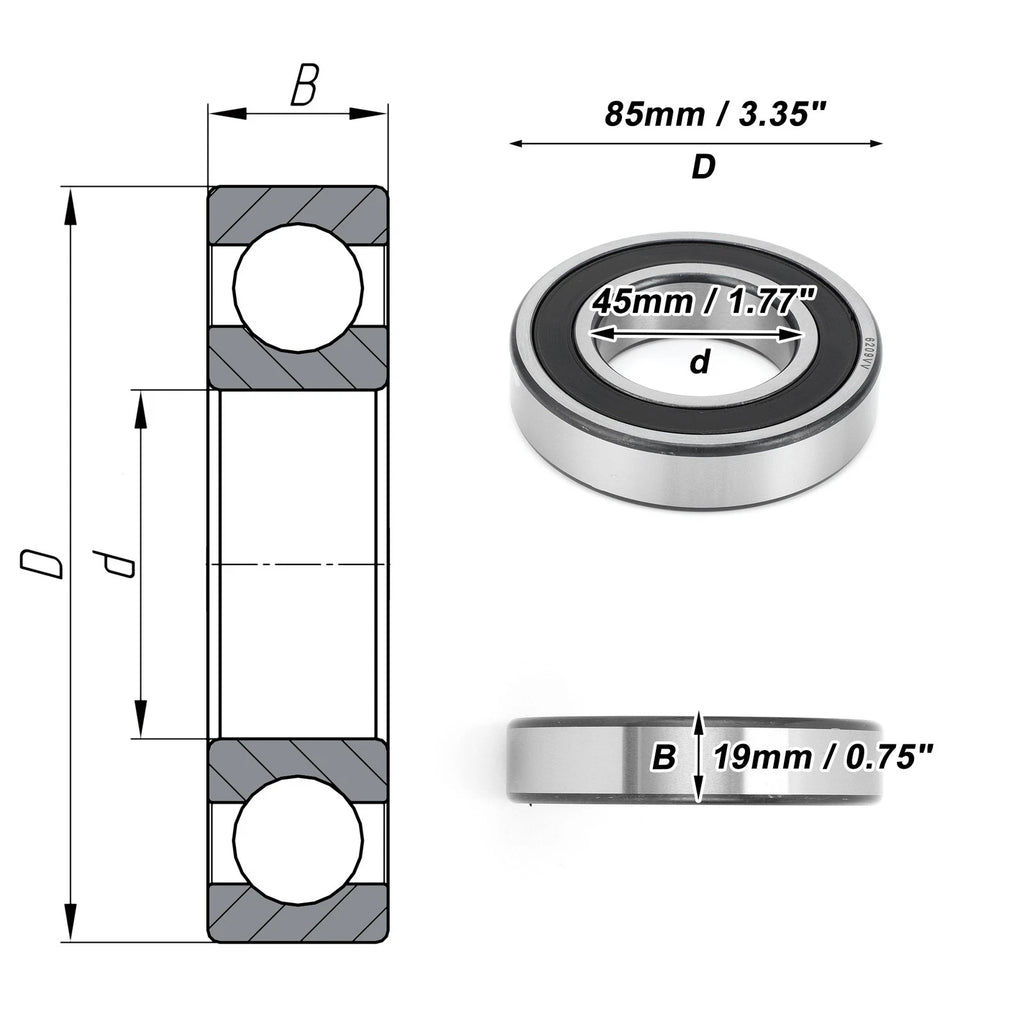 6209VV Deep Groove Ball Bearing for Scooter Skateboard Wheel (1 Pc)