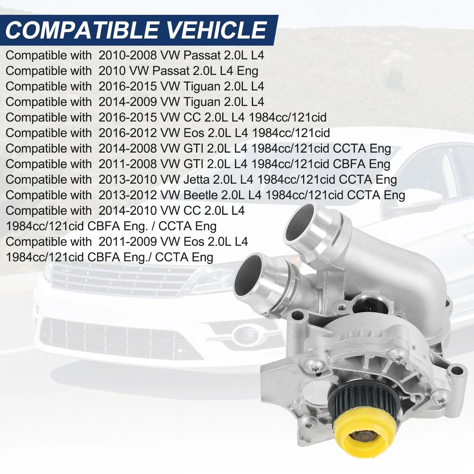 Aluminum Water Pump for Audi A3 A4 TT VW Tiguan Jetta Golf GTI Eos Beetle CC (2006–2020)