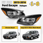 Set of 2 Halogen Headlights for Ford Escape (2013–2016) - Black Housing