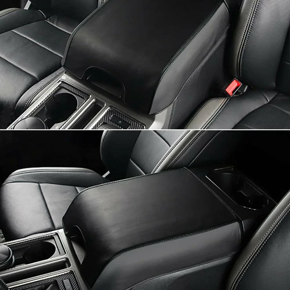 Leather Armrest Console Lid Cover for Ford F150 (2015–2019) Gray Stitch