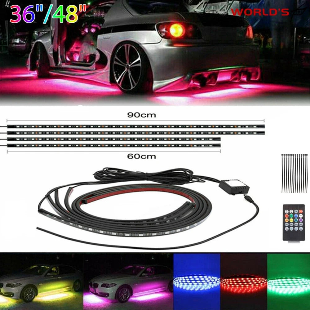 Set of 4 RGB LED Underbody Neon Light Kit for Automotive