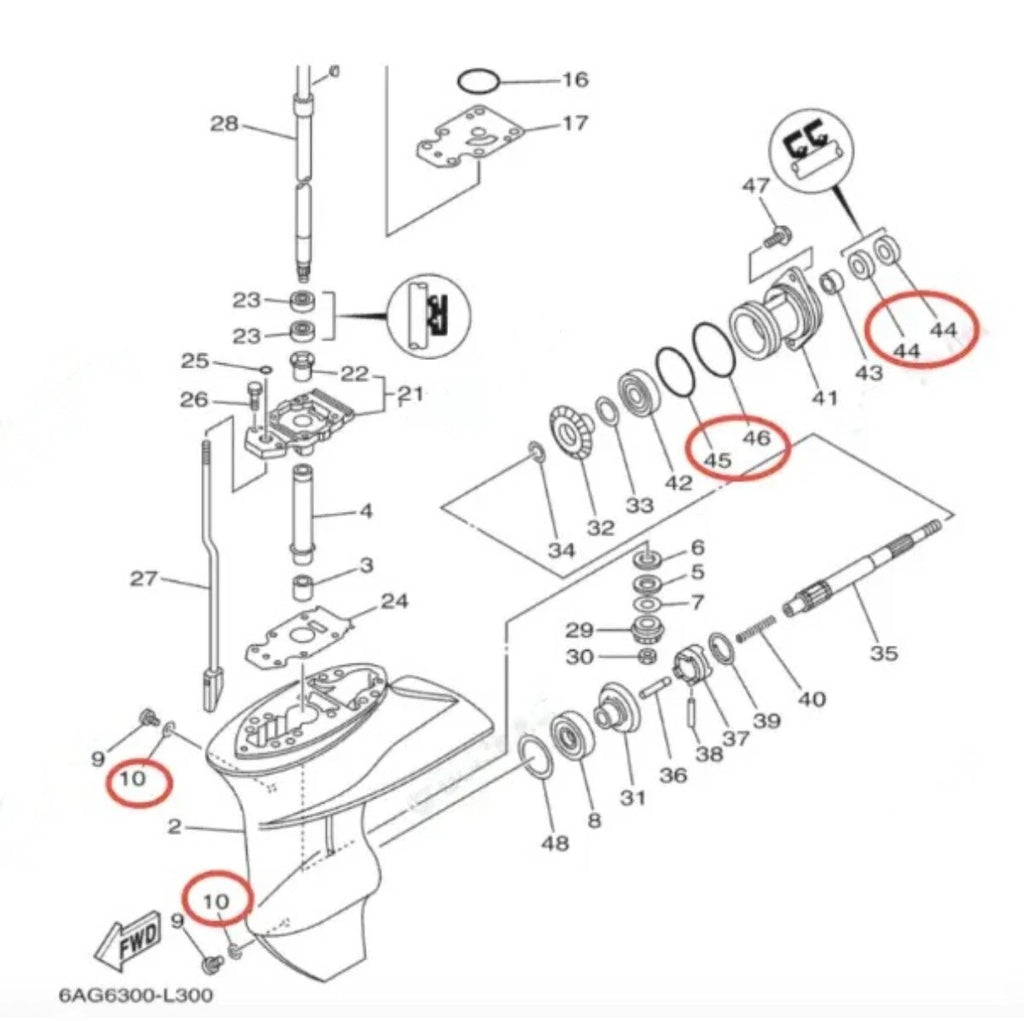 Lower Unit Gearcase Seal Kit for Yamaha Outboard (2/4-Stroke) (93101-17054, 93210-56M80)