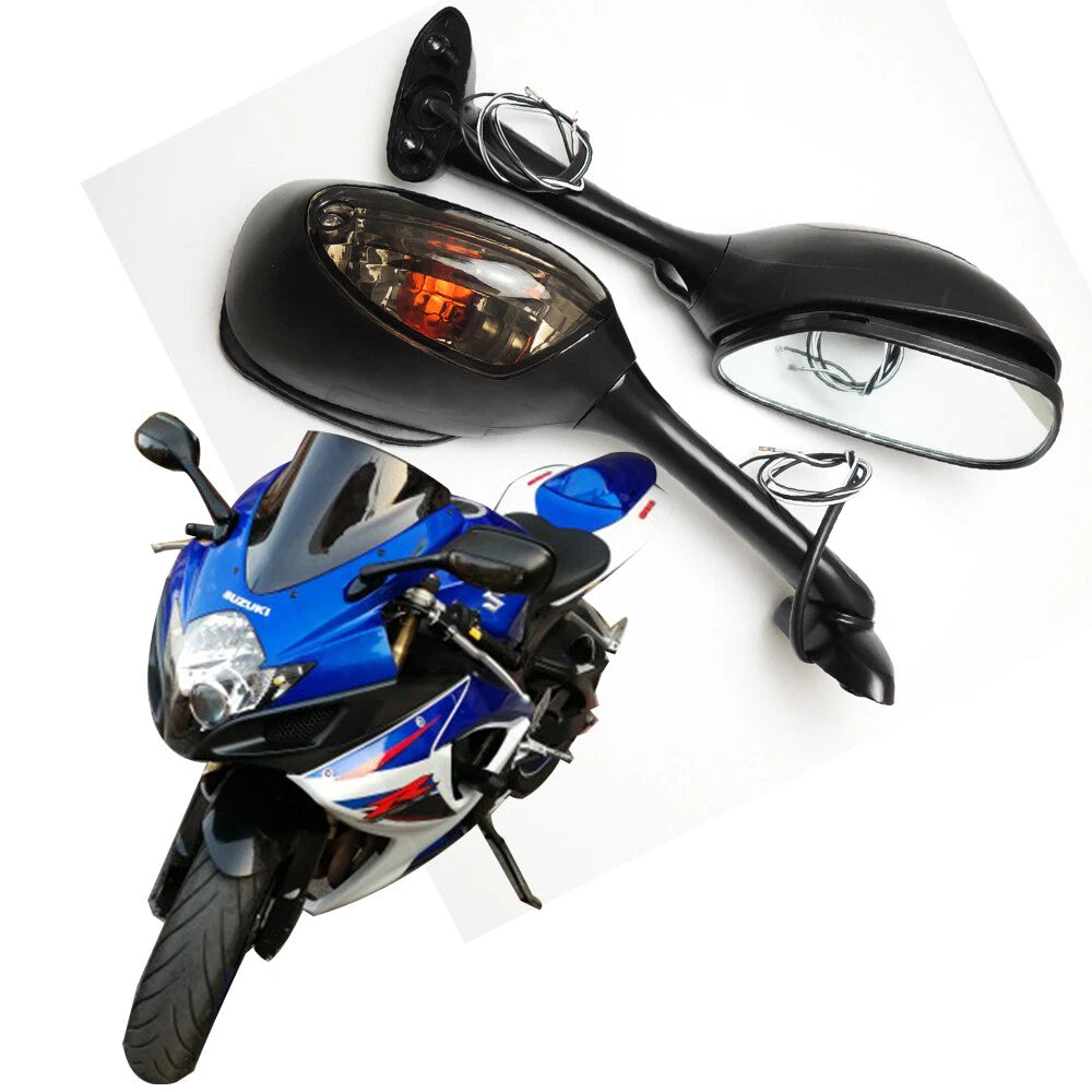 Black Racing LED Rear View Mirrors for Suzuki GSXR 600 750 1000 (2006–2022)