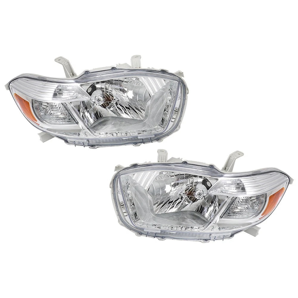 Set of 2 Replacement Headlights for Toyota Highlander (2008–2010) Chrome Halogen