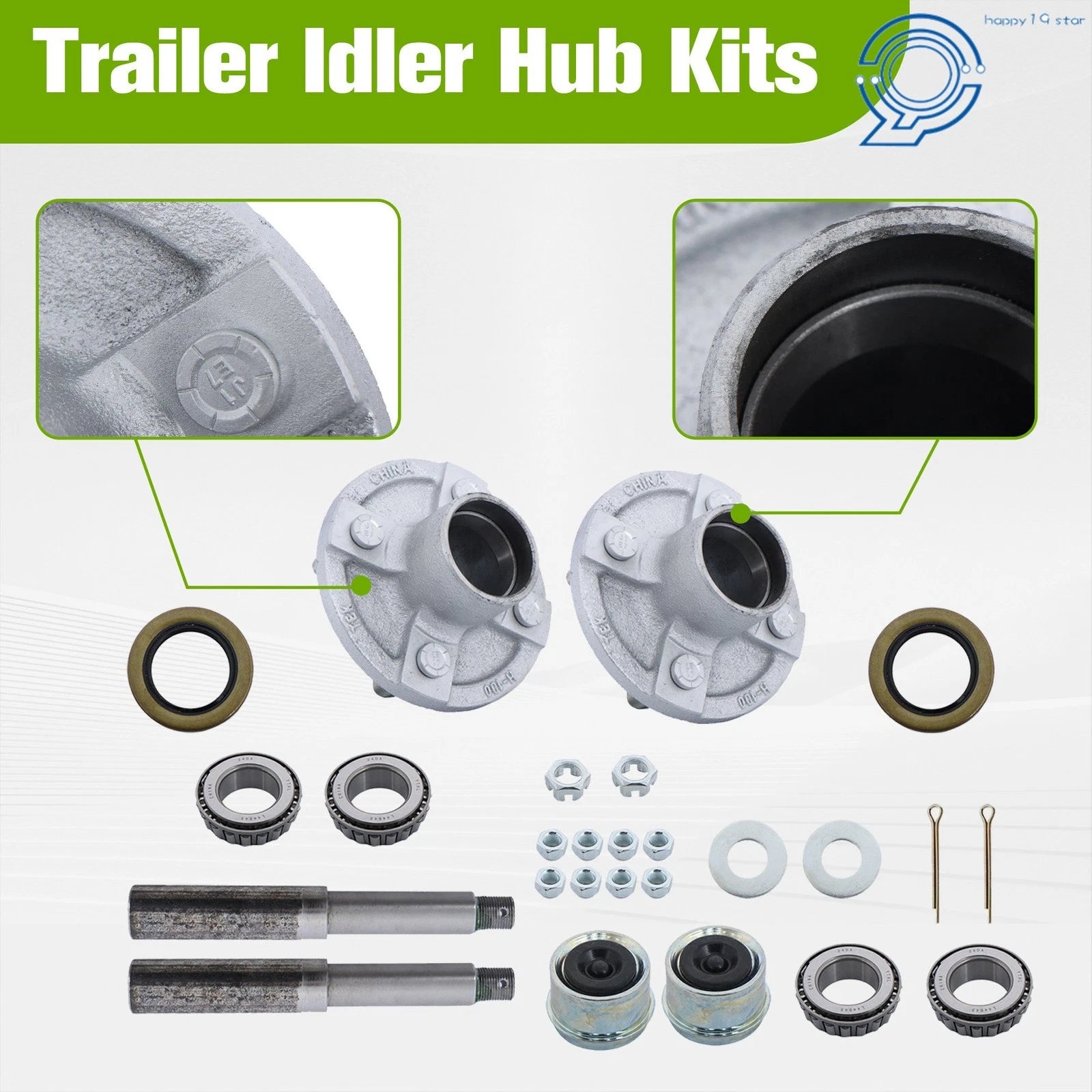 Set of 2 Trailer Axle Kits for 4 on 4" Bolt Idler (Compatible Models)