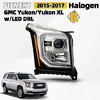 Halogen LED DRL Projector Headlight for GMC Yukon (2015–2017) - Passenger, With Bulb
