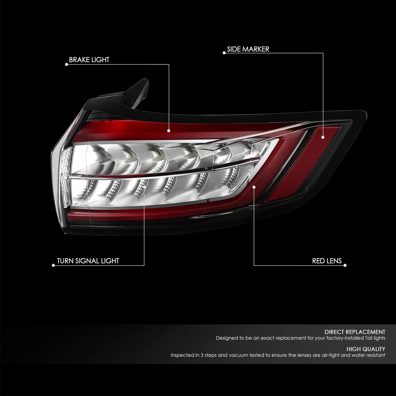 Chrome Red LED Outer Taillight Assembly for Ford Edge (2015–2018)