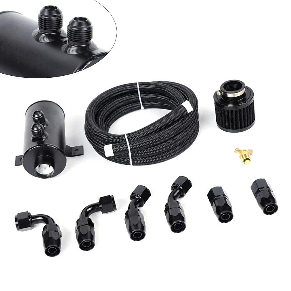 10AN Oil Catch Can Reservoir Tank for - Baffled, Breather Filter, Fuel Hose Fittings