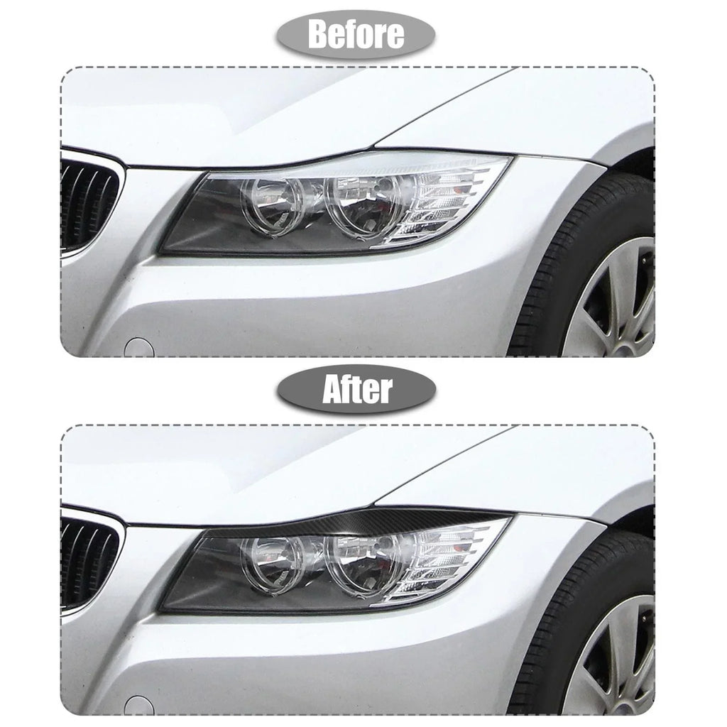 Headlight Eye Lid Cover Sticker for BMW E90 Carbon Fiber Pattern Black