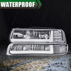 LED Chrome Headlights and Bumper Lamps for Chevy Silverado, Tahoe (1999–2006)