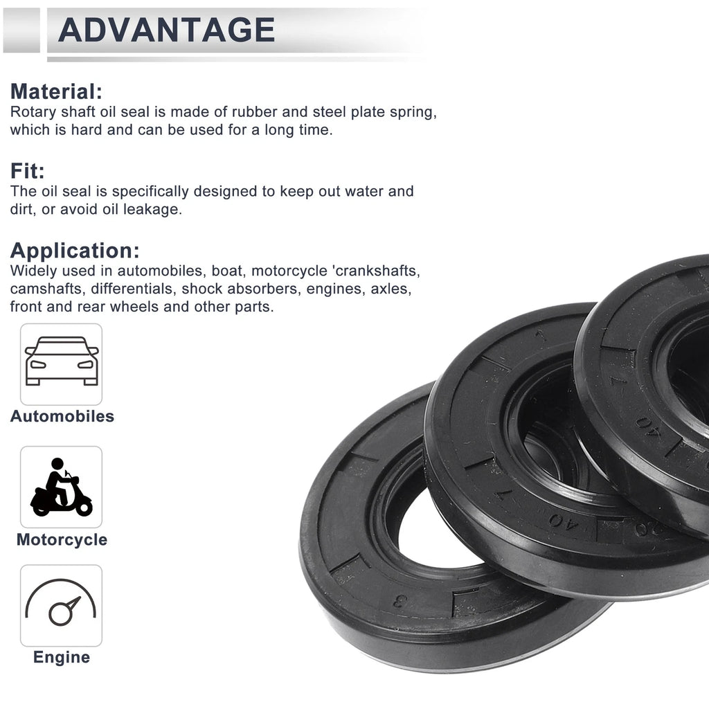 Set of 5 Oil Seal Rotary Shaft Seal 20x40x7mm Nitrile Rubber