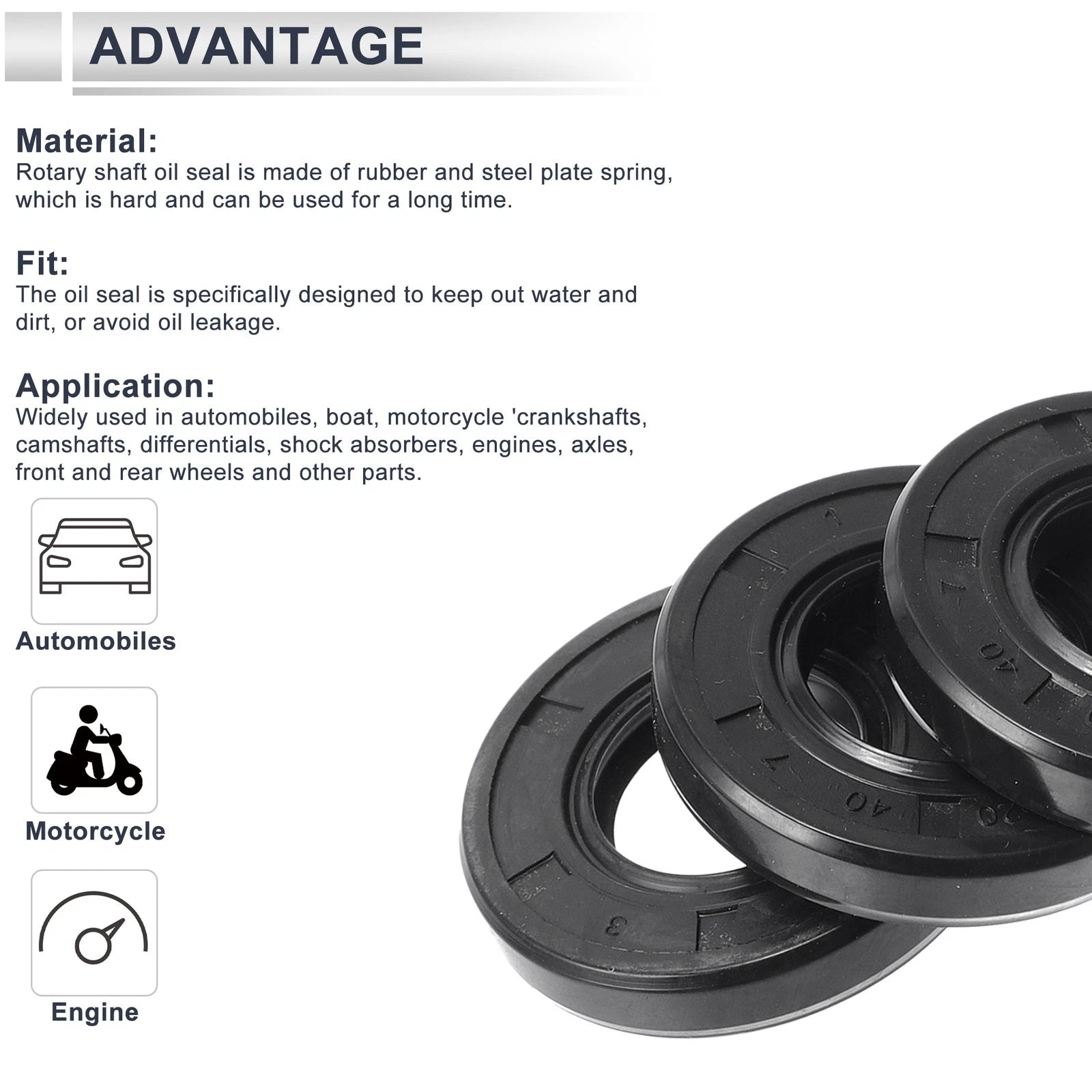 Set of 5 Oil Seal Rotary Shaft Seal 20x40x7mm Nitrile Rubber