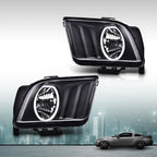 Set of 2 Black LED Halo Headlights for Ford Mustang (2005–2009)