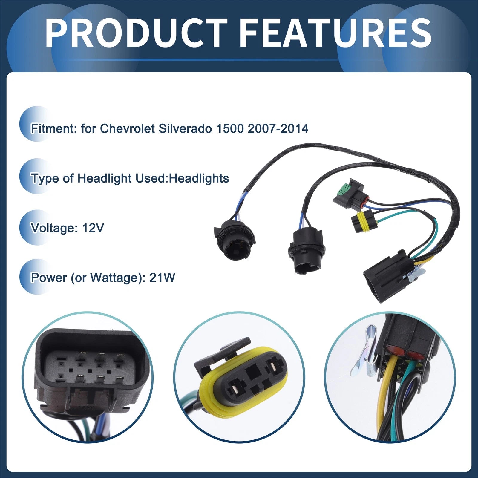 Headlight Wiring Harness Assembly for Chevrolet Silverado 1500 2500 3500 (2007–2014)