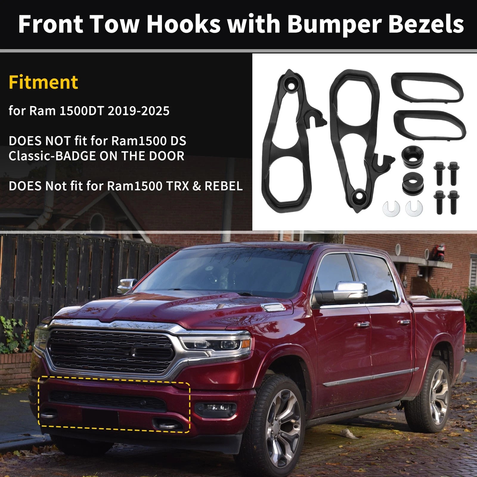 Front Tow Hooks for Dodge Ram 1500 DT (2019–2024) No. 82215268AB/68272945AB