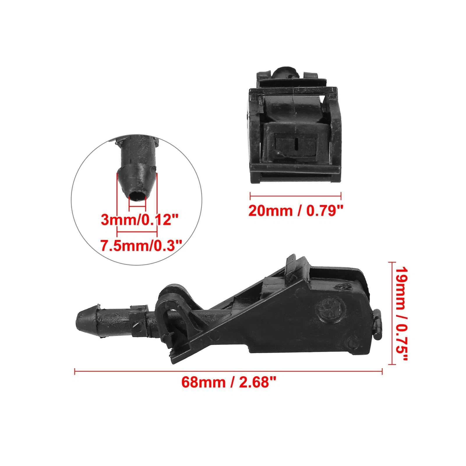 Set of 4 Black Plastic Front Windshield Wiper Nozzles 6E0955985 for Volkswagen Golf 