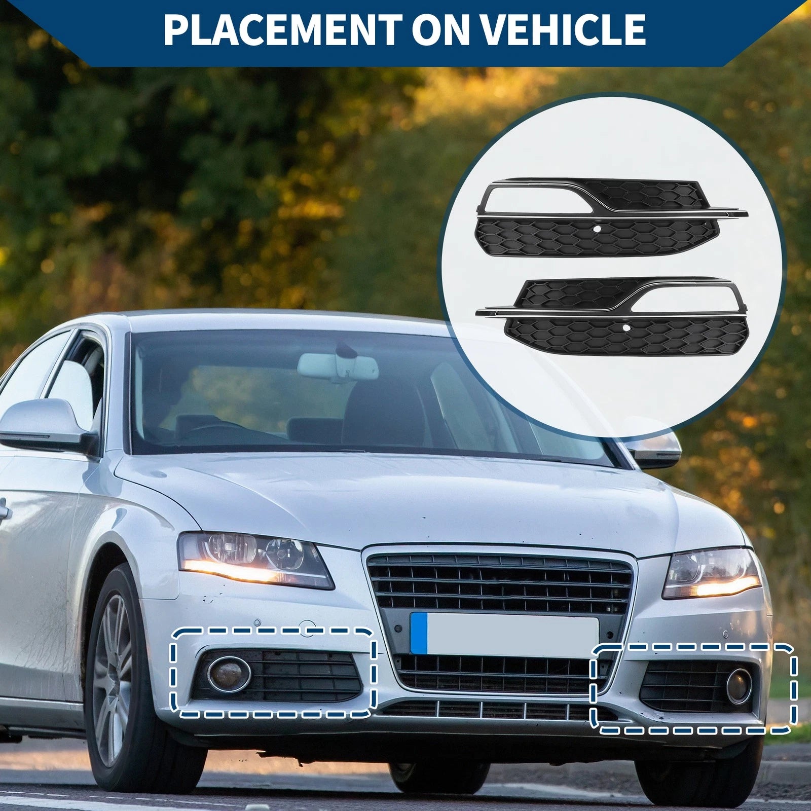 1 Pair Front Fog Light Grill for Audi A3 8V (2013–2017) No. 8V3807681Q/8V3807681G