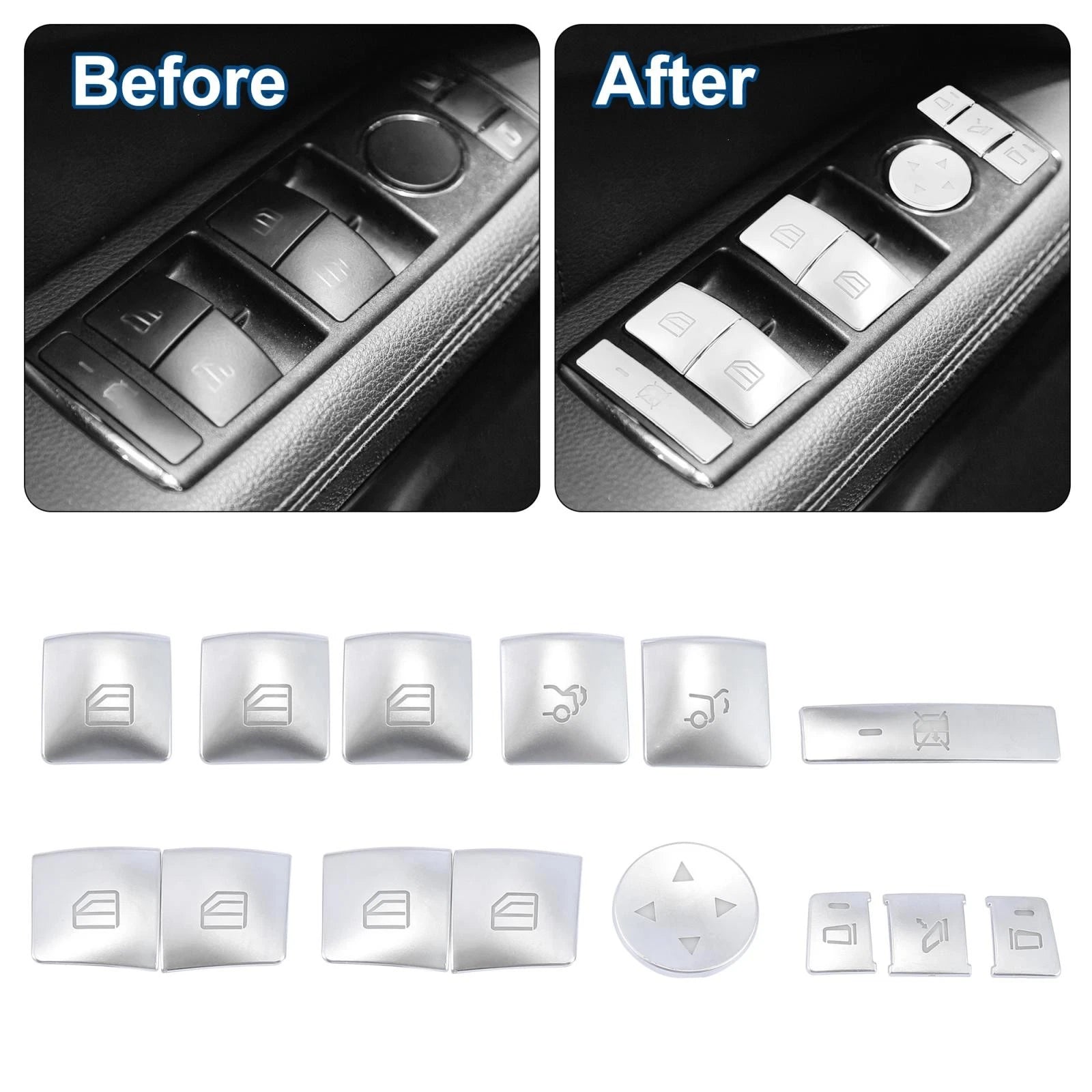 Set of 2 Door Armrest Window Switch Button Covers for Mercedes-Benz C200 C250 (2010–2014)