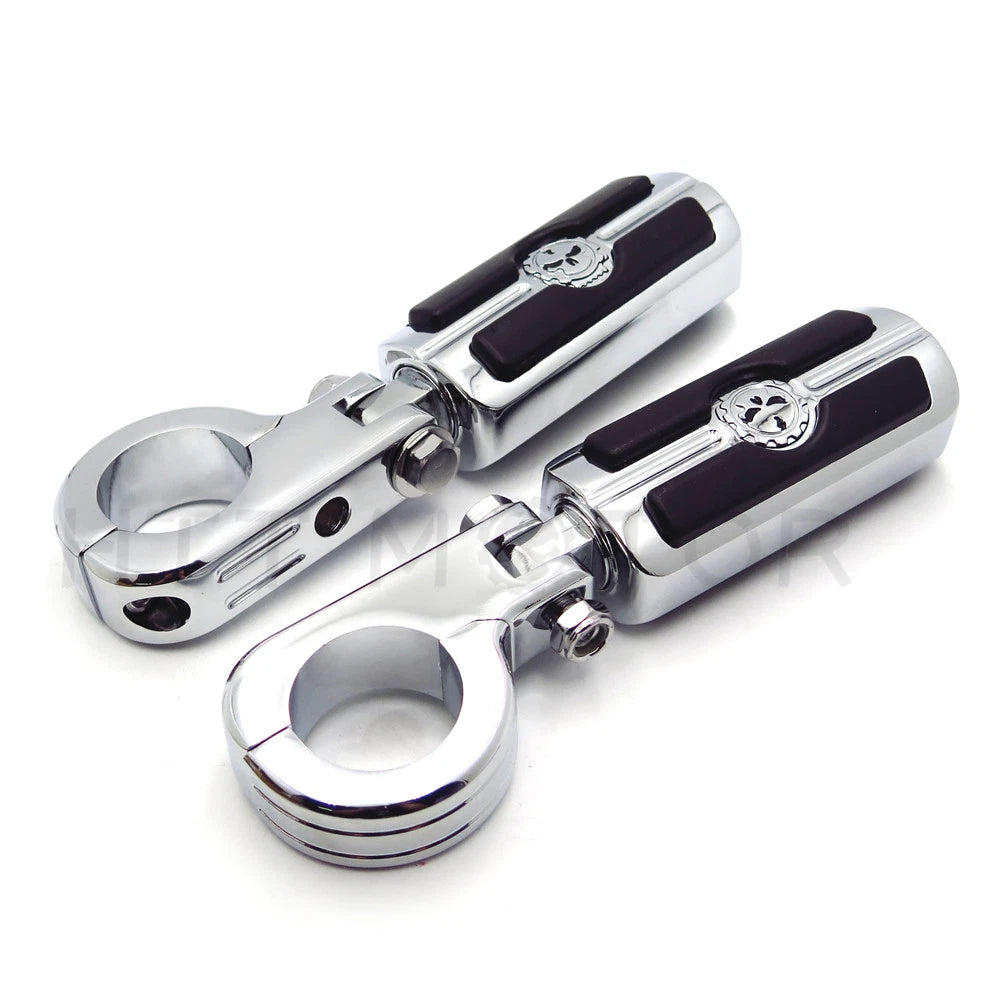 Chrome Skull Highway Engine Guard Foot Peg Mounting Rest Bar for Harley (1.5")
