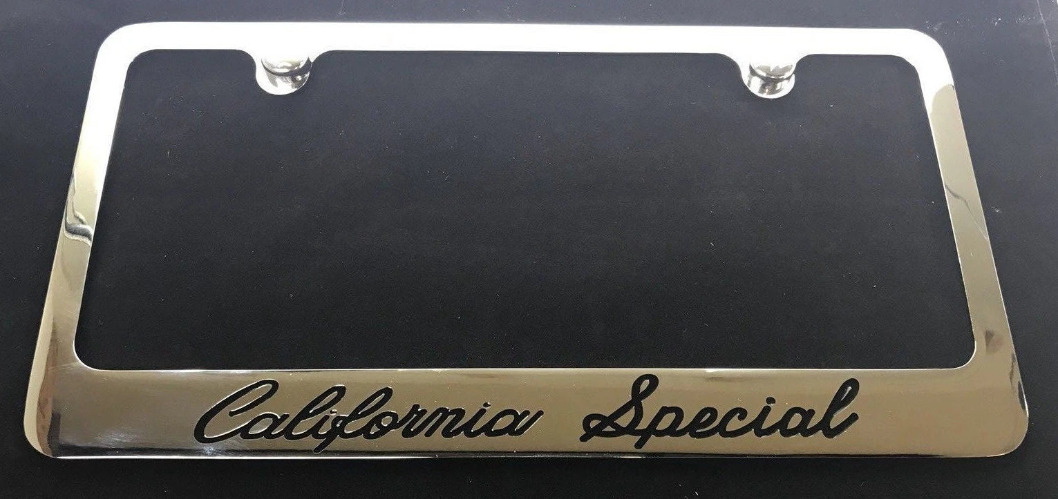 California Special License Plate Frame for Ford Mustang (Chrome w Black Logo)