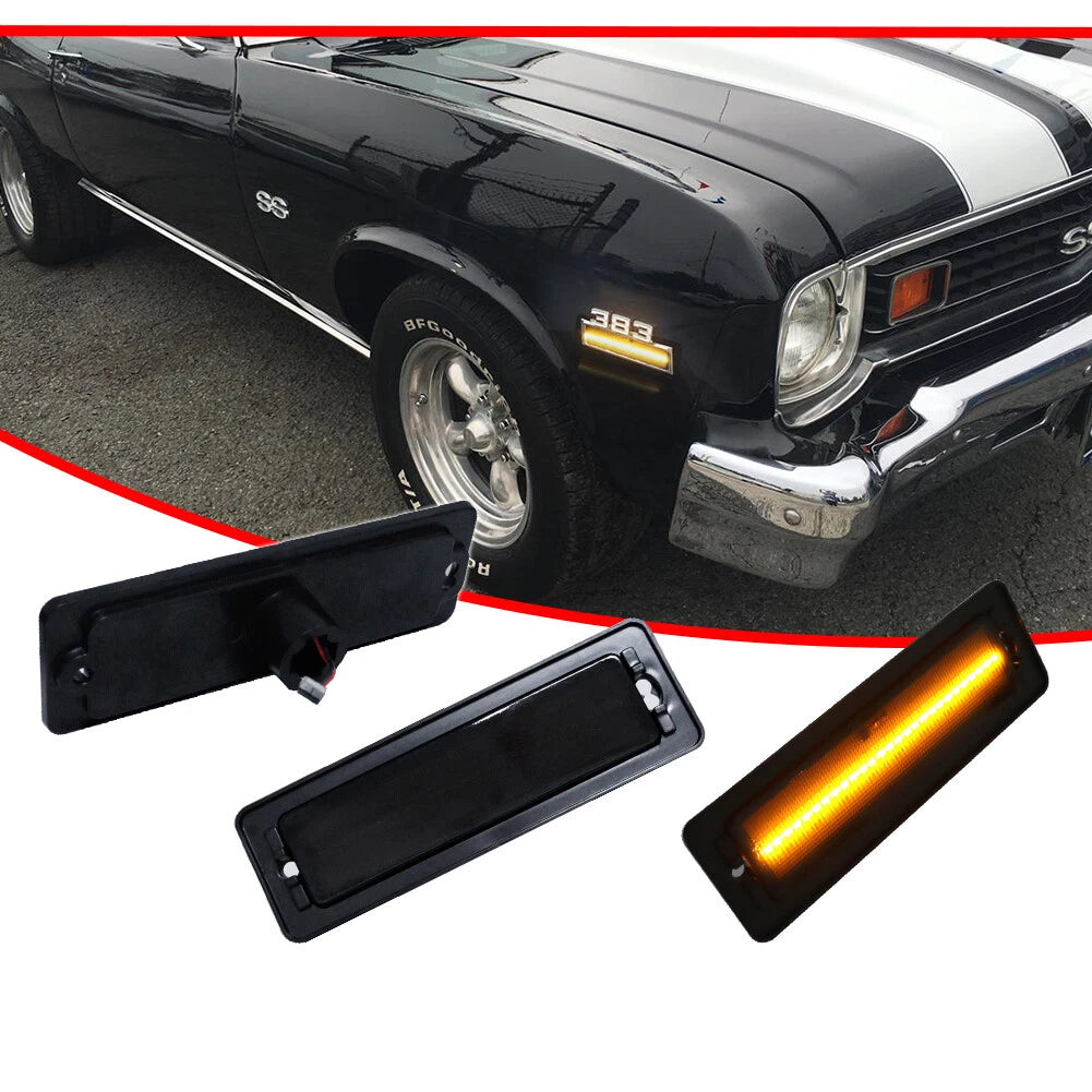 Smoked Lens Amber LED Side Marker Lights for Chevy Nova (1970–1974)