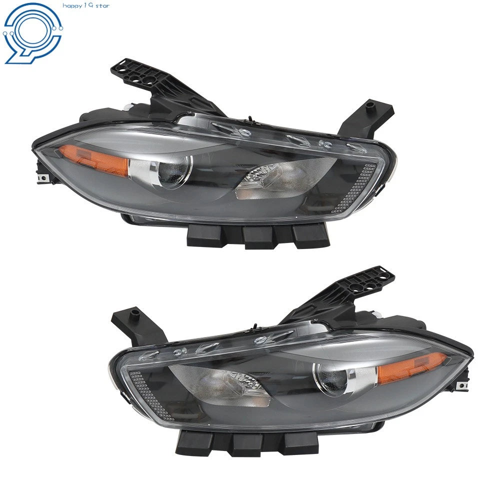 Headlight Set for Dodge Dart (2013-2016) Halogen Projector Black Housing