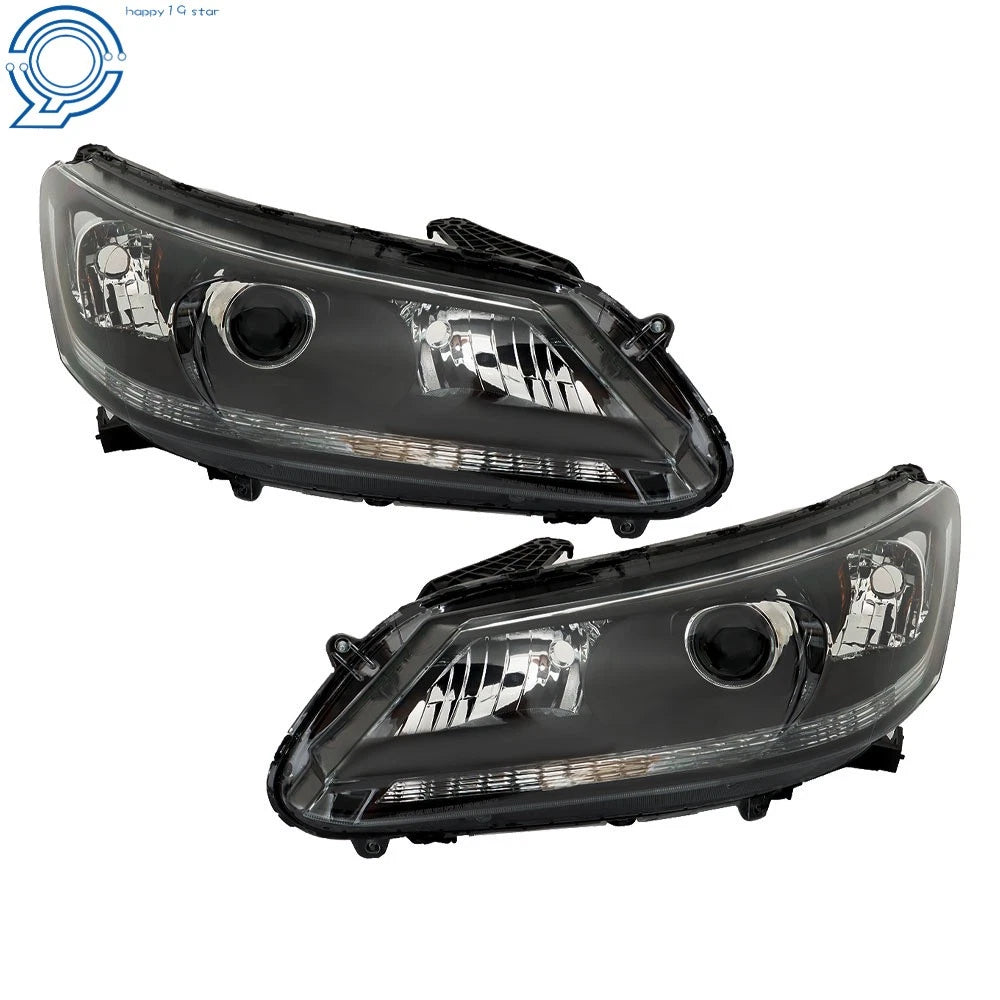 Set of 2 Halogen Headlights for Honda Accord (2013-2015) Black