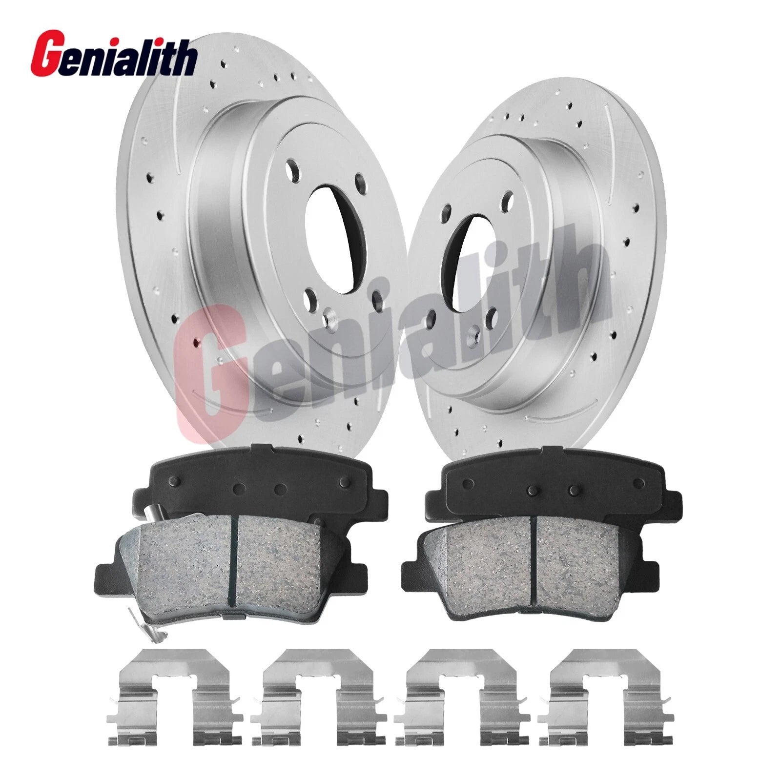 Rear Drilled Brake Rotors & Ceramic Brake Pads Kit for Kia Rio (2012–2017)