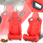 2Pcs Racing Seats for Universal Fit (Reclinable, Quilted Pattern, Red Vinyl)
