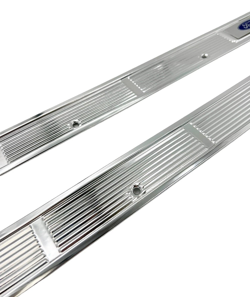 Door Sill Scuff Plates with Blue Decals for 1971–1973 Ford Mustang