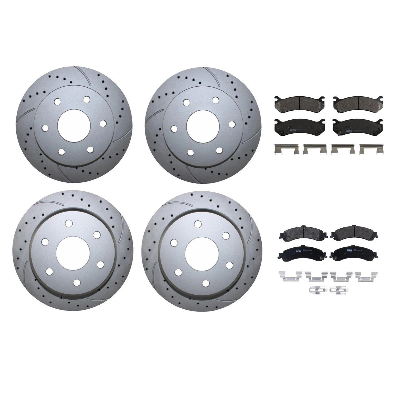 Front Rear Brake Kit with Drilled Rotors & TRW Pro Metallic Pads for Chevy GMC V8