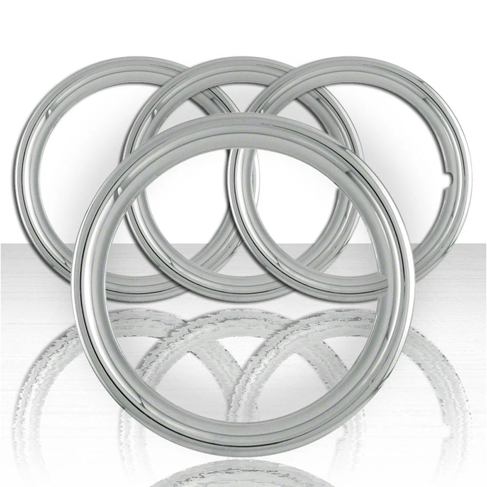 4 NEW 14" STAINLESS TRIM RINGS BEAUTY BANDS GLAMOUR STEEL RIMS WHEELS for FORD