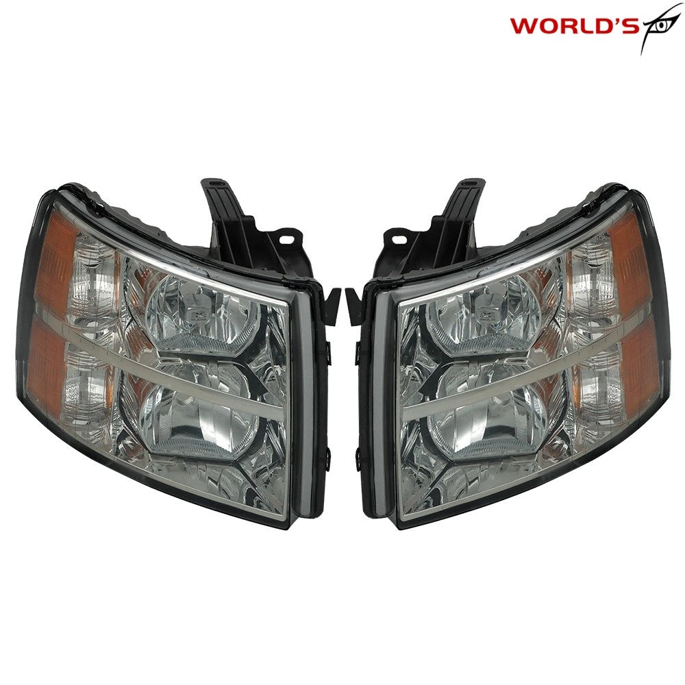 Set of 2 Headlights for Chevy Silverado (2007–2013) Black Housing Smoke Lens