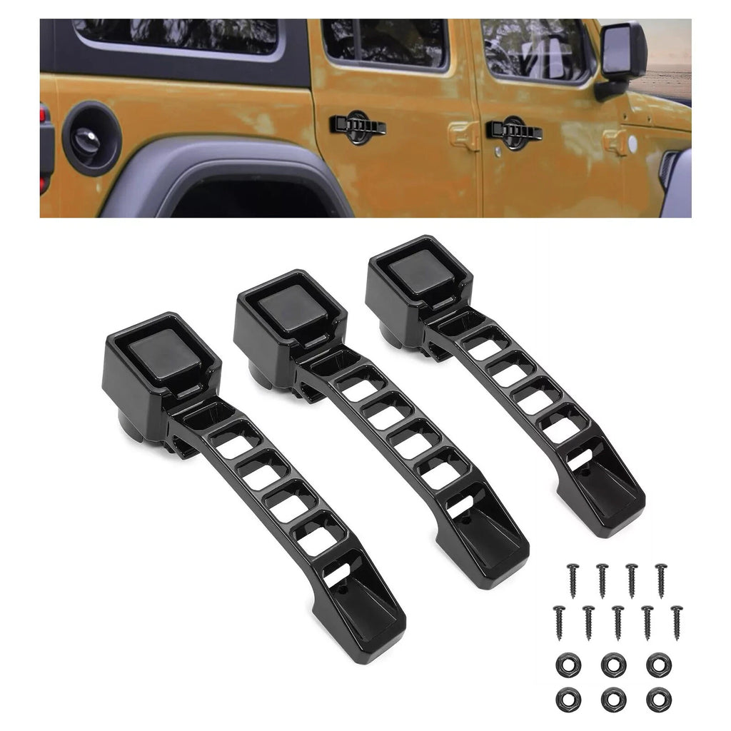 Set of 3 Black Aluminum Exterior Door Handles for Jeep Wrangler JK/JKU (2007–2018)