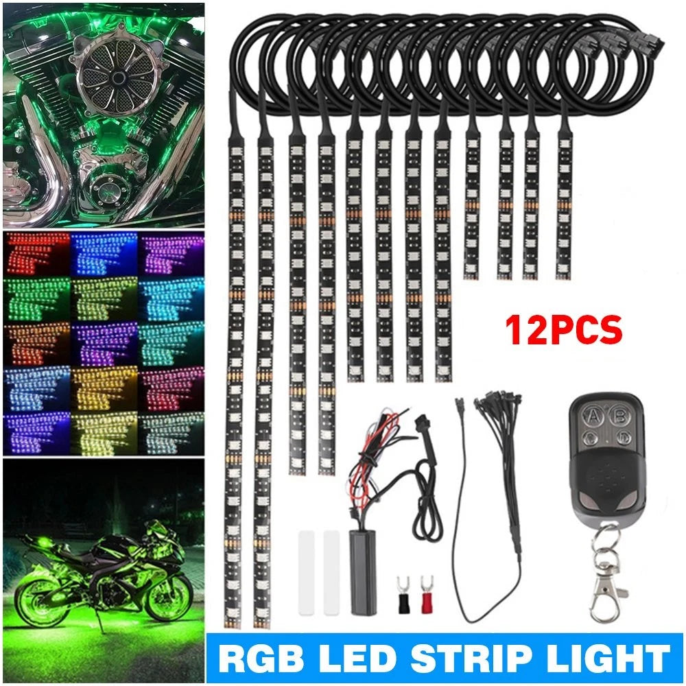 12Pcs RGB LED Light Strips Kit for Motorcycle