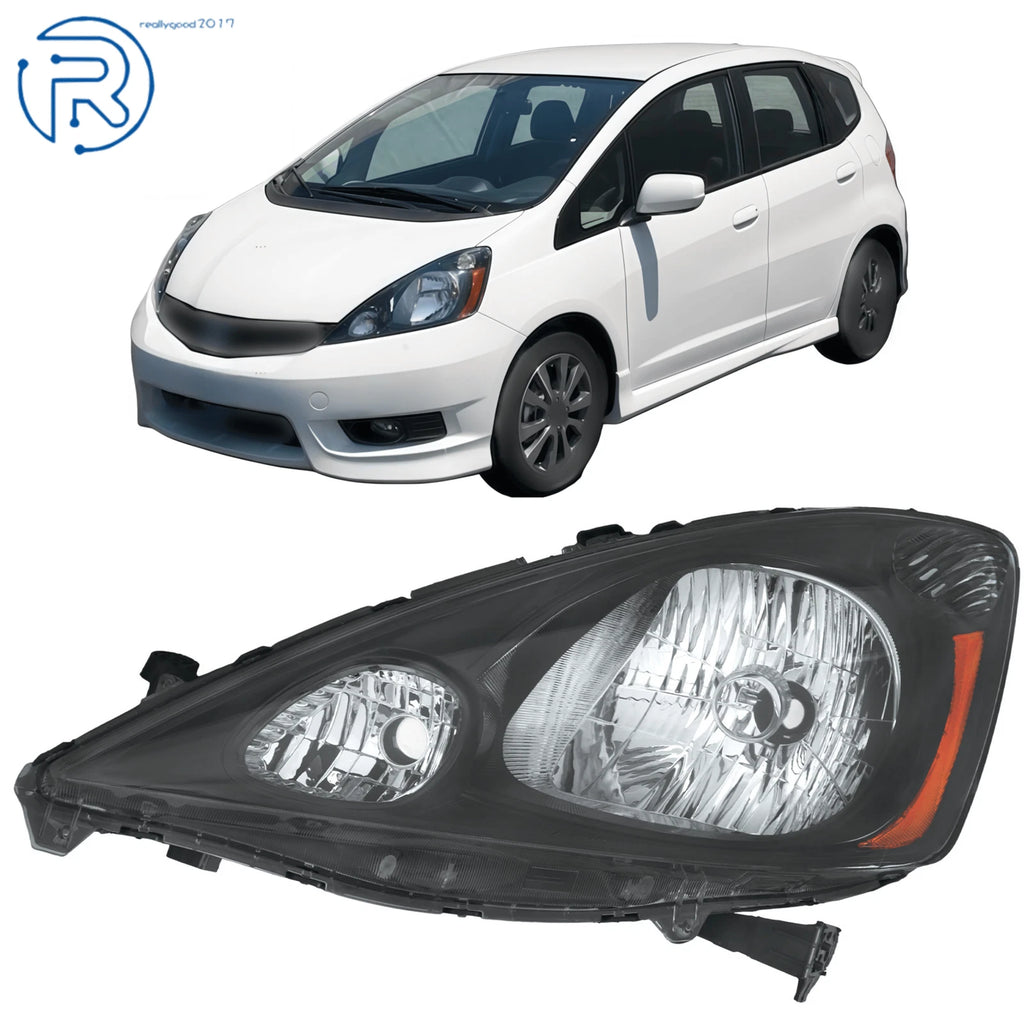Halogen Headlight for Honda Fit Sport (2009–2011) Left Side Black Housing