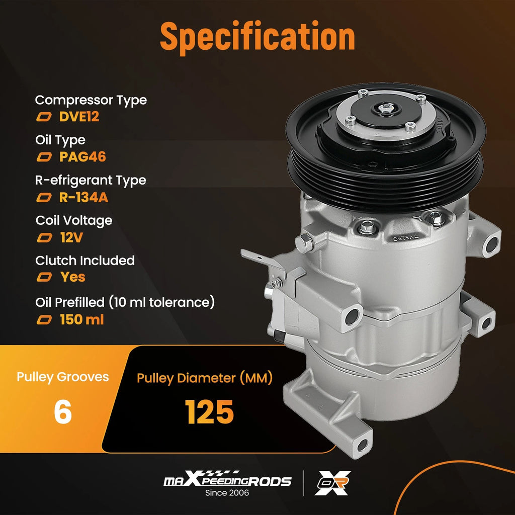 A/C Compressor Assembly for Hyundai Accent (2012–2017) CO20765C 6-Groove Pulley