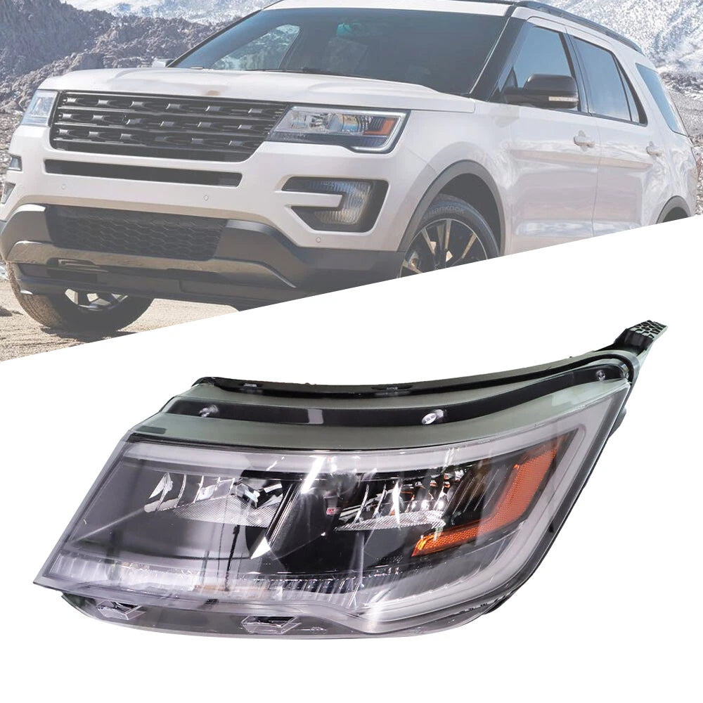 Headlight for Ford Explorer (2016–2019) Black Halogen with LED DRL Left