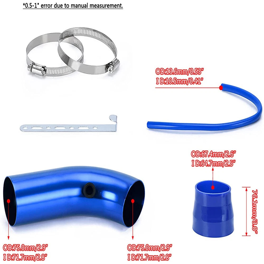 3 Inch Universal Cold Air Intake Pipe Tube Hose Kit Filter System Blue