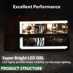Chrome Smoke LED DRL Headlights for GMC C10 C/K Suburban (1994–2000)