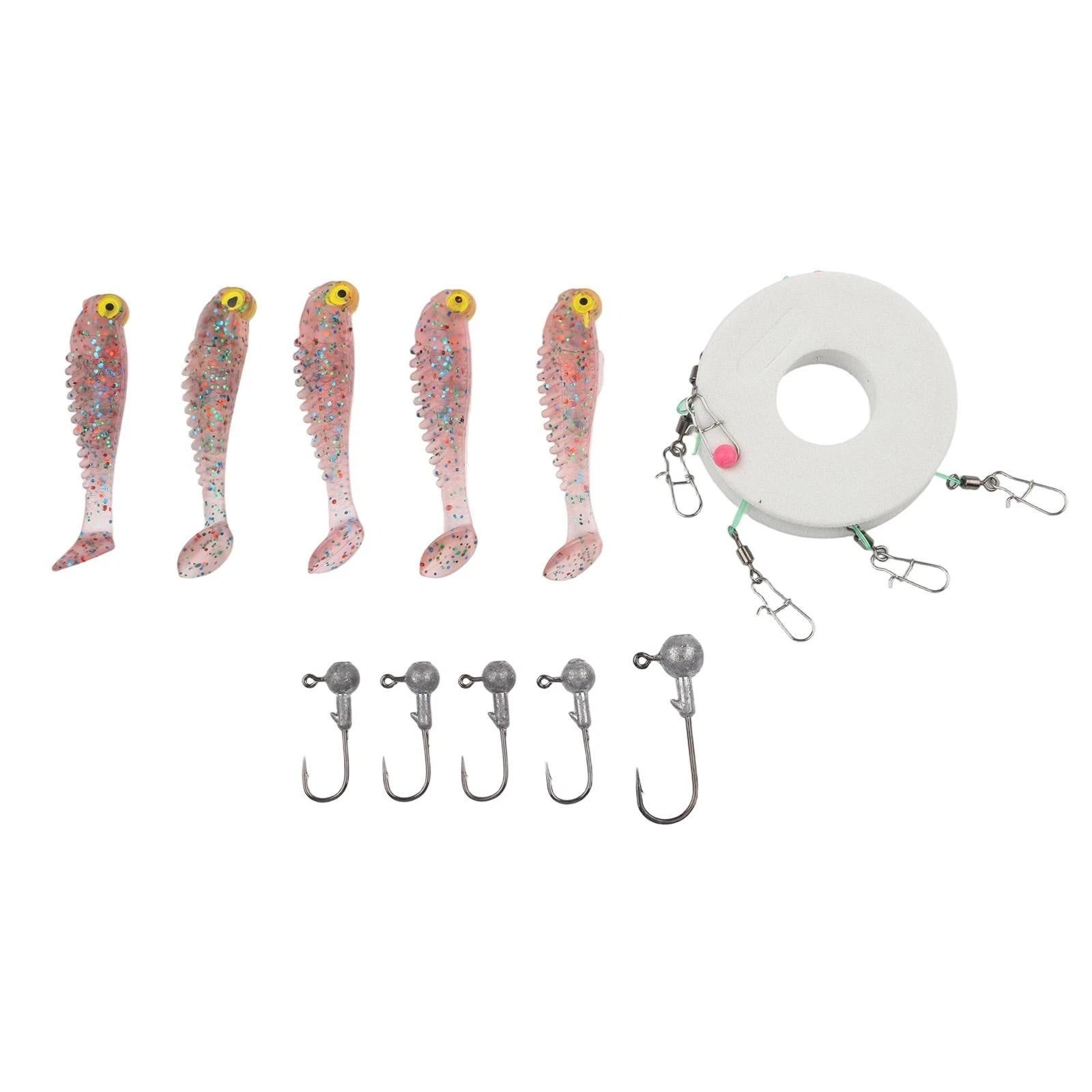 Fishing Lure Set of 5 Soft Silicone Baits with Swivel Hook (55cm, 7cm)