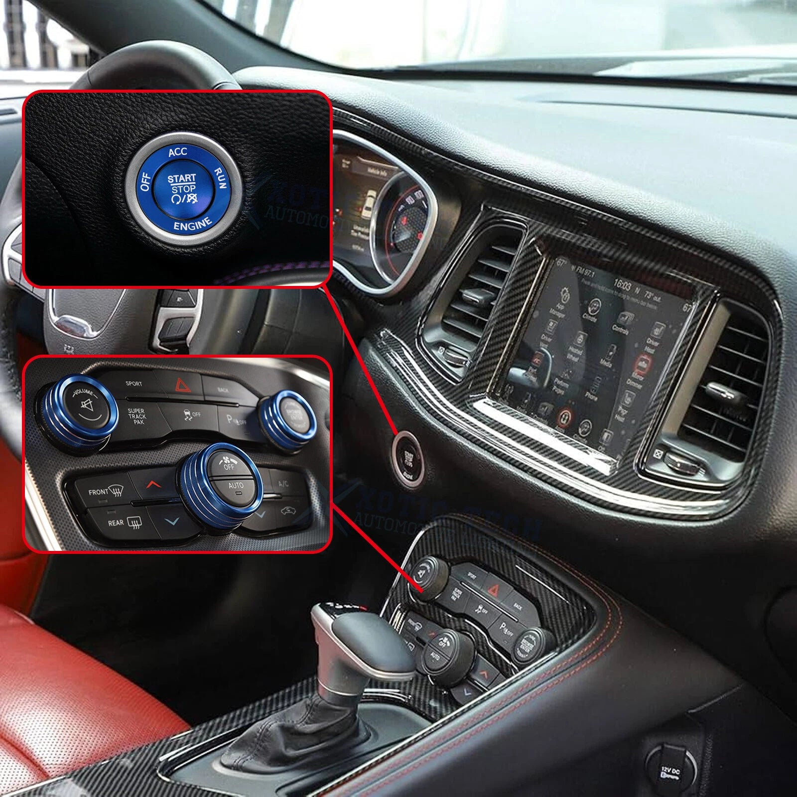 Engine Start Push Button & AC Control Knob Decor for Dodge Charger (2006-2020)
