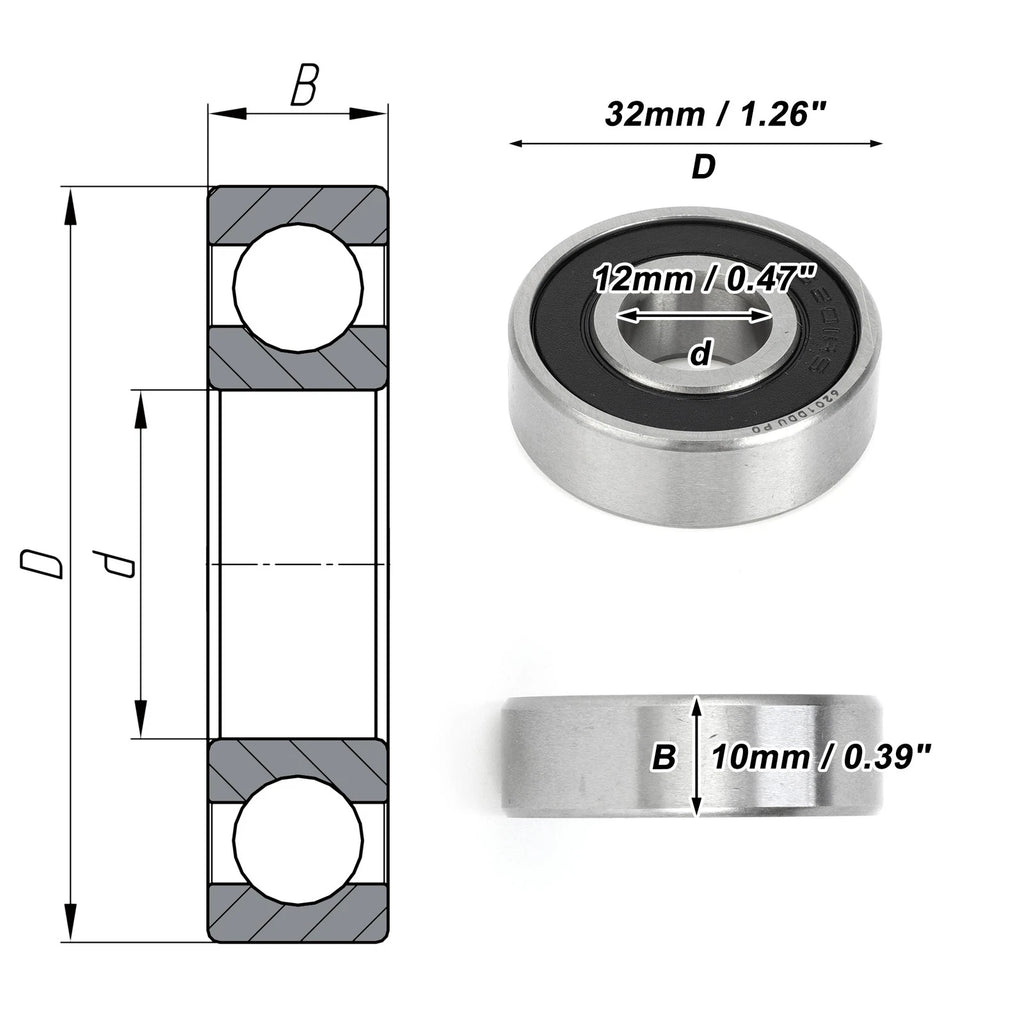 6201DDU Deep Groove Ball Bearing for Scooter Skateboard (P0 12x32x10mm)
