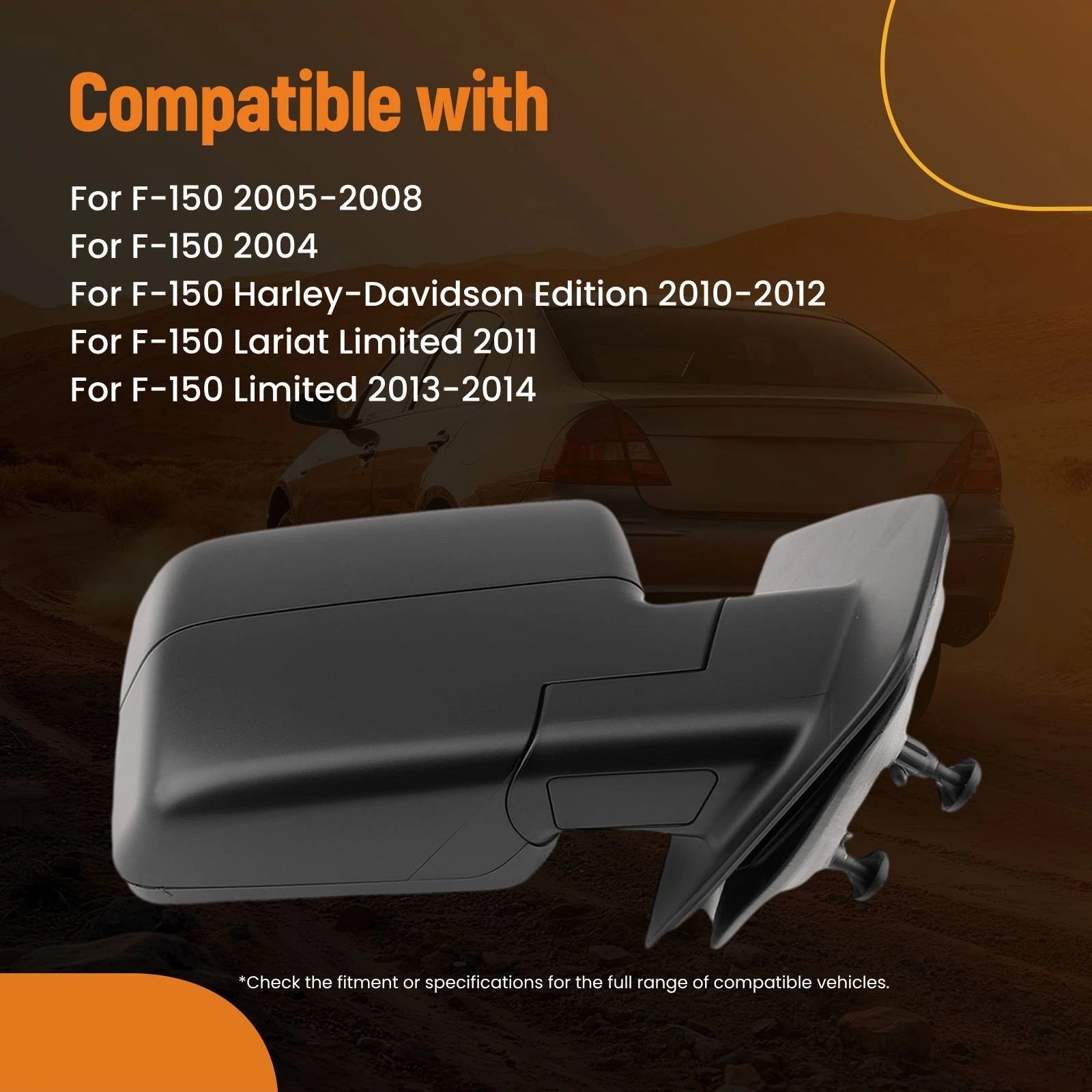 Heated Power Mirrors for Ford F-150 Platinum (2009–2014) 8L3Z17682EA Black