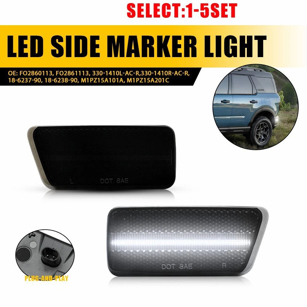 Smoked Lens Rear White LED Side Marker Lights for Ford Bronco Sport (2021–2023)
